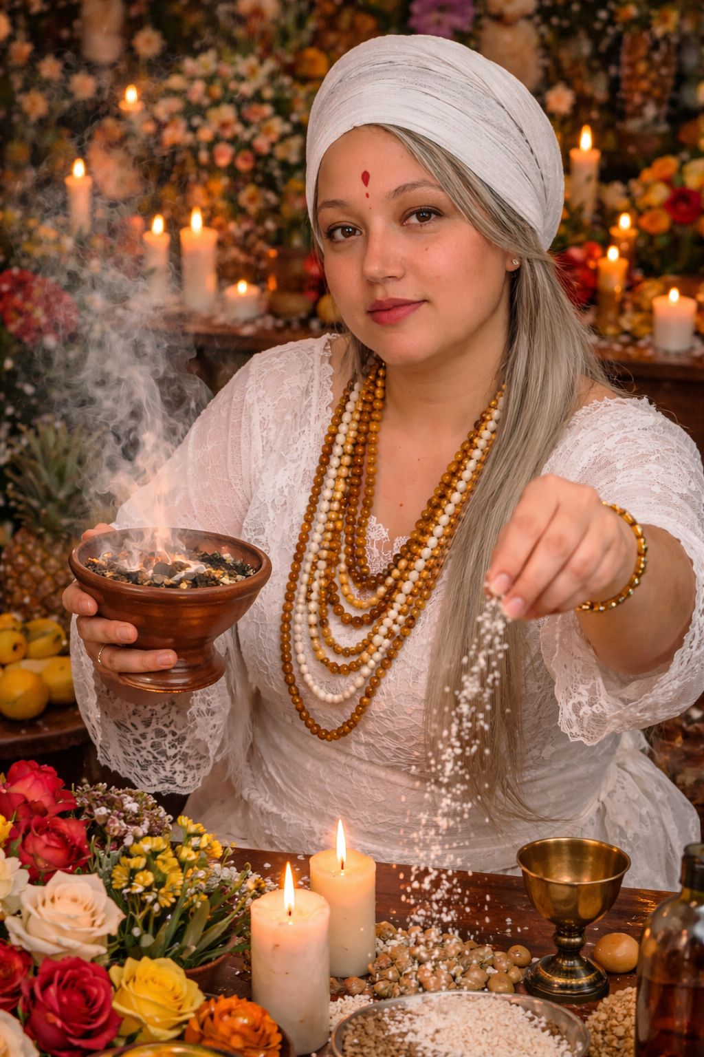 Astróloga Lorena realizando ritual espiritual